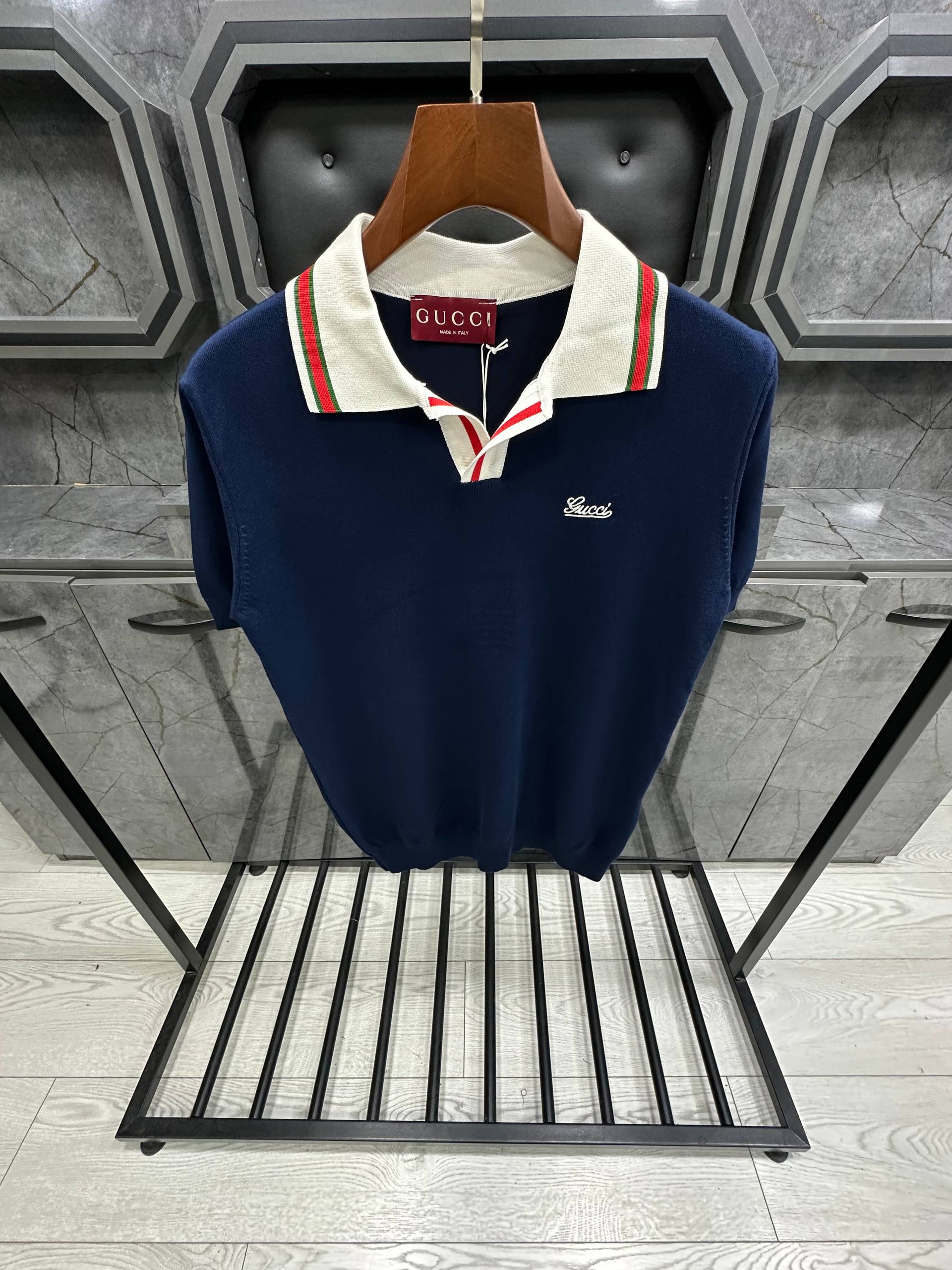 Gucci Cotton Knit Polo T-shirt with Web Collar
