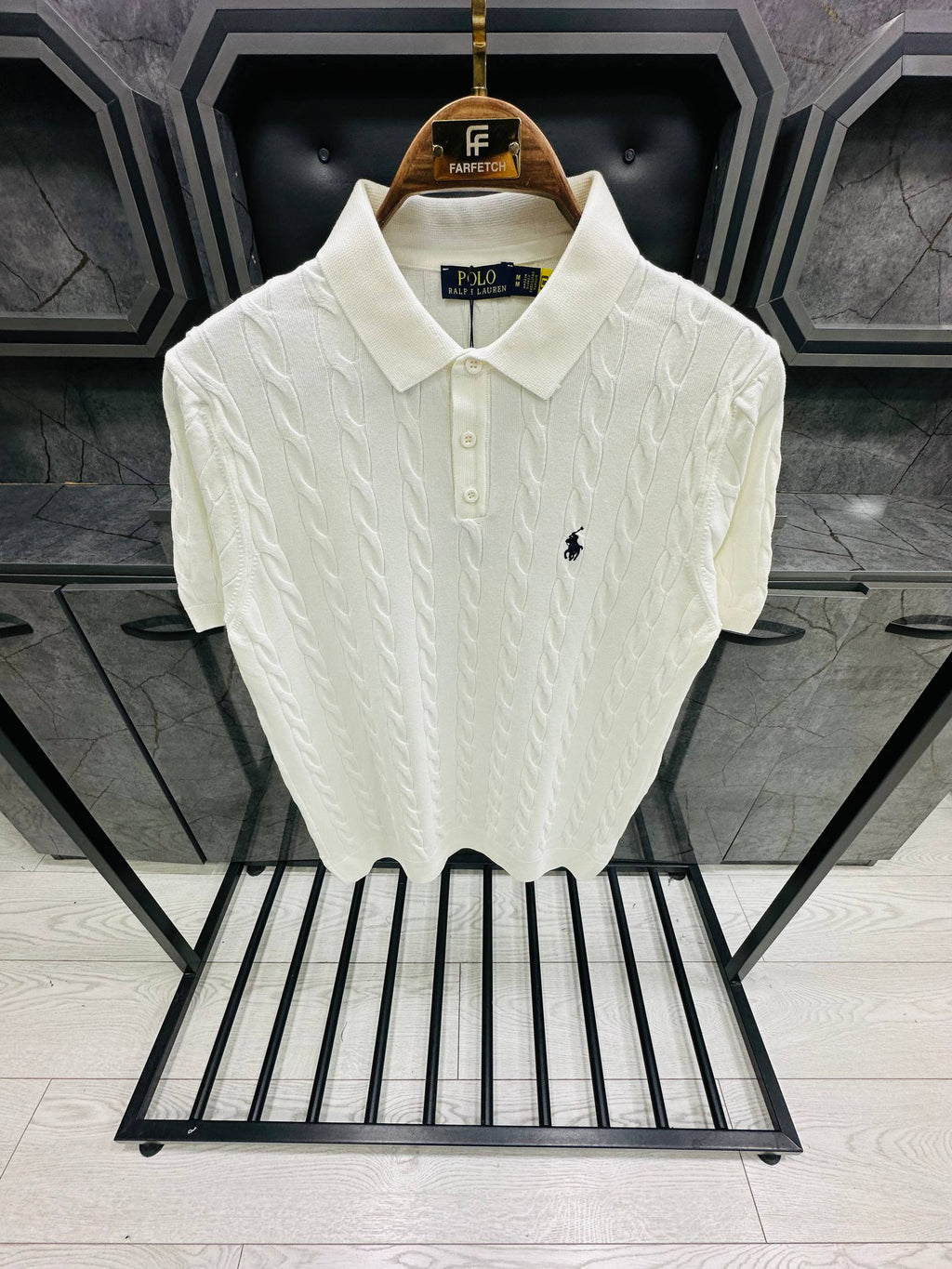 Cable-Knit Cotton Polo T-shirt
