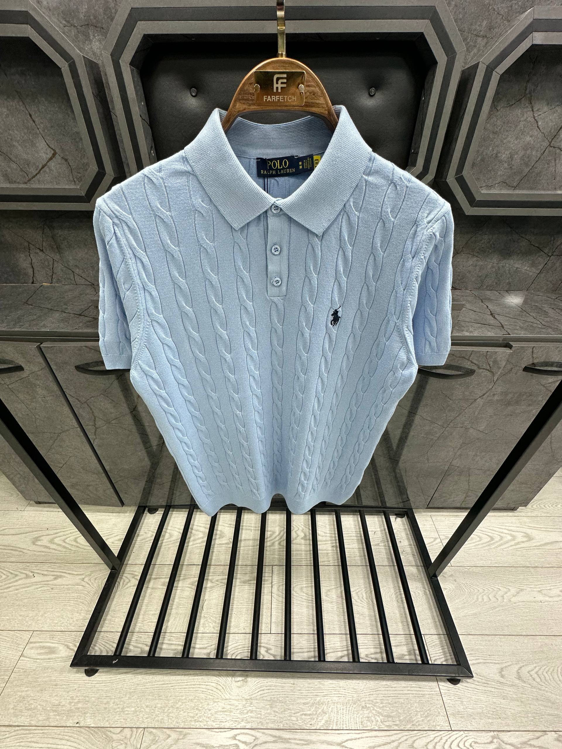 Cable-Knit Cotton Polo T-shirt