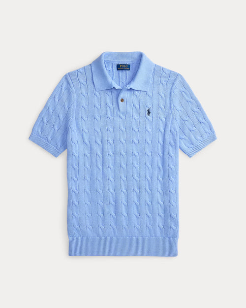 Cable-Knit Cotton Polo T-shirt
