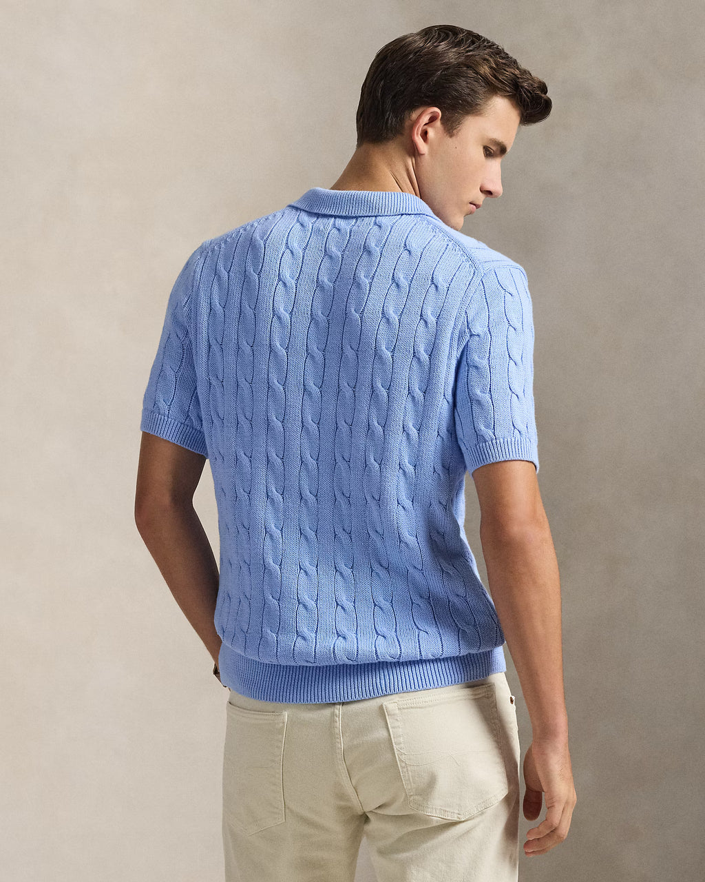 Cable-Knit Cotton Polo T-shirt