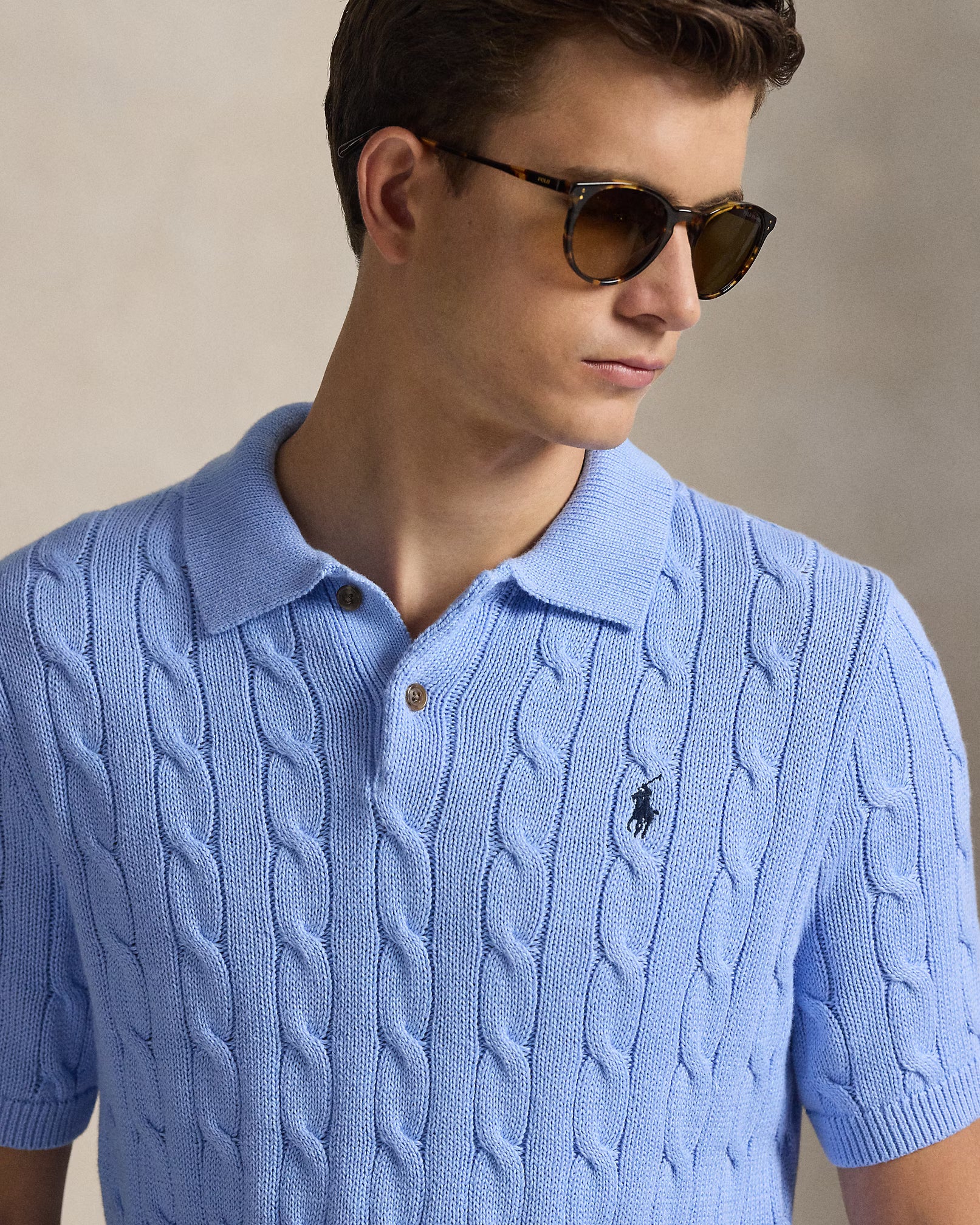 Cable-Knit Cotton Polo T-shirt