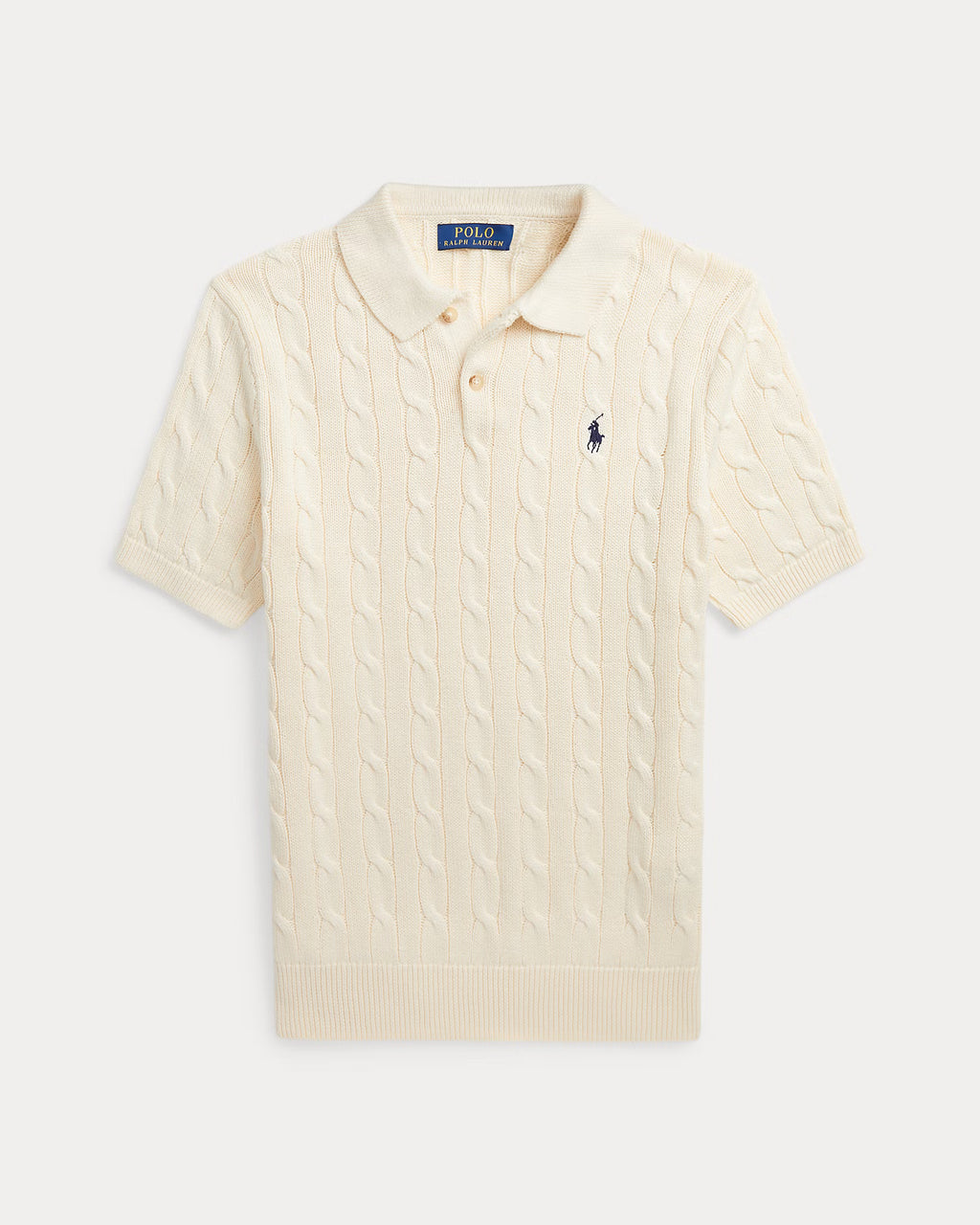 Cable-Knit Cotton Polo T-shirt