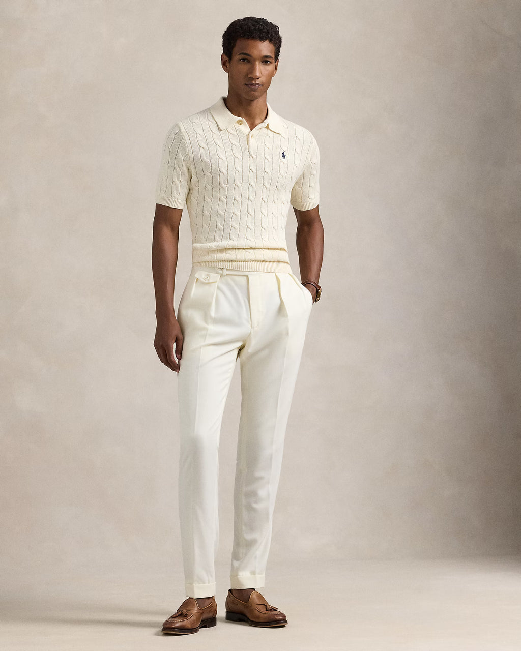 Cable-Knit Cotton Polo T-shirt