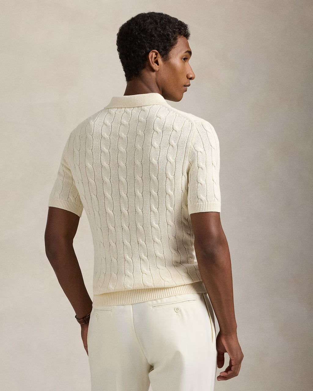 Cable-Knit Cotton Polo T-shirt